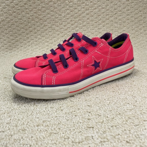 Converse Shoes - Converse One Star Sneakers Size 5 Juniors Hot Pink Purple Star Shoes Slip On